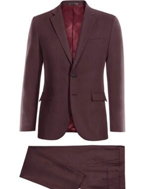Men's Burgundy Tailored Two-Piece Suit Blazer & Trouser